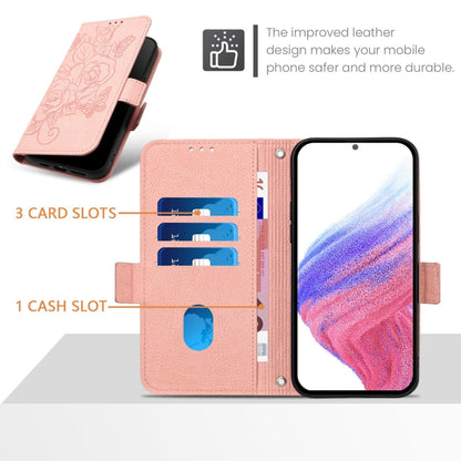 For OnePlus 11 Embossed Rose RFID Anti-theft Leather Phone Case(Pink) - OnePlus Cases by buy2fix | Online Shopping UK | buy2fix