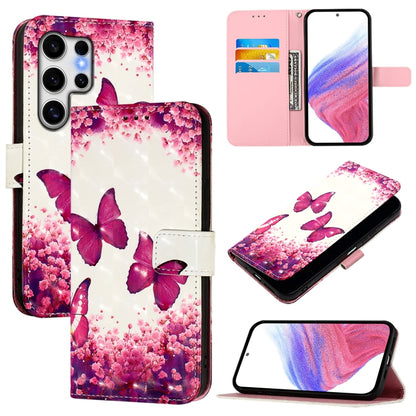 For Samsung Galaxy S25 Ultra 5G 3D Painting Horizontal Flip Leather Phone Case(Rose Butterfly) - Galaxy S25 Ultra 5G Cases by buy2fix | Online Shopping UK | buy2fix