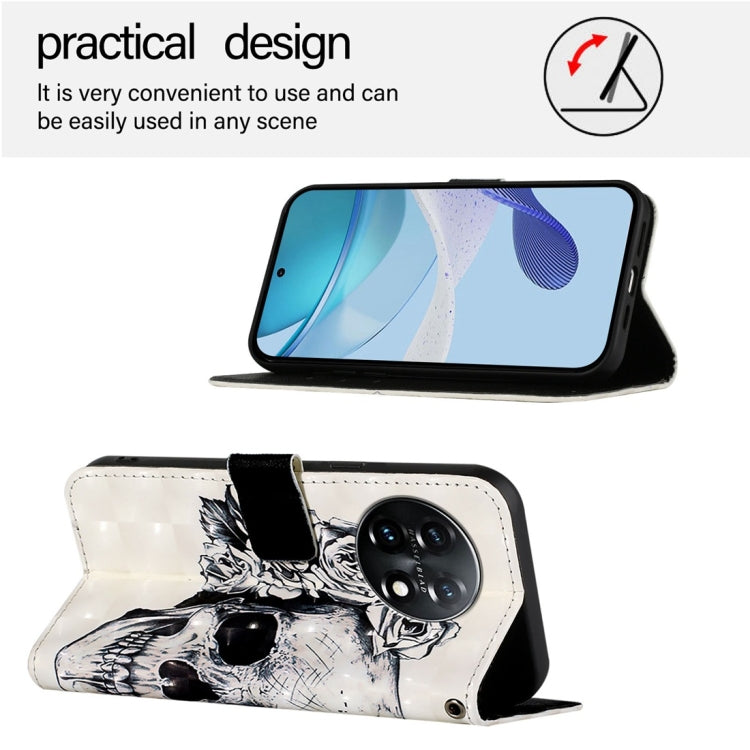 For OnePlus 11 3D Painting Horizontal Flip Leather Phone Case(Skull) - OnePlus Cases by buy2fix | Online Shopping UK | buy2fix