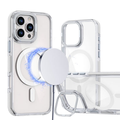 For iPhone 16 Pro Dual-Color Clear Acrylic Hybrid TPU Lens Flip Holder MagSafe Phone Case(White) - iPhone 16 Pro Cases by buy2fix | Online Shopping UK | buy2fix