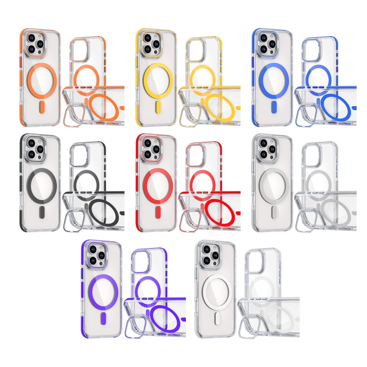 For iPhone 16 Pro Dual-Color Clear Acrylic Hybrid TPU Lens Flip Holder MagSafe Phone Case(Yellow) - iPhone 16 Pro Cases by buy2fix | Online Shopping UK | buy2fix