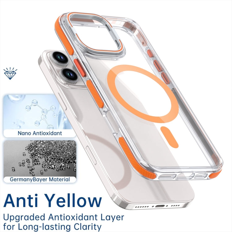 For iPhone 16 Dual-Color Clear Acrylic Hybrid TPU Lens Flip Holder MagSafe Phone Case(Orange) - iPhone 16 Cases by buy2fix | Online Shopping UK | buy2fix