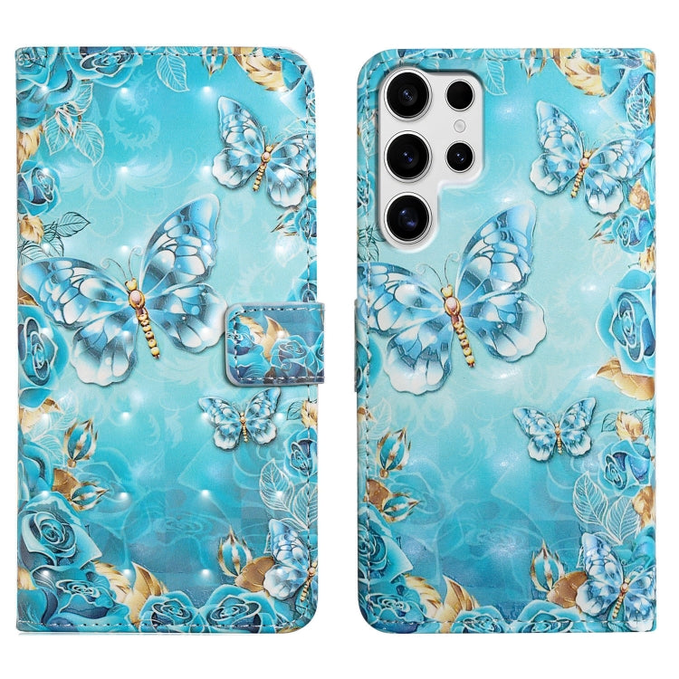 For Samsung Galaxy S25 Ultra 5G Oil Embossed 3D Drawing Leather Phone Case(Blue Butterflies) - Galaxy S25 Ultra 5G Cases by buy2fix | Online Shopping UK | buy2fix