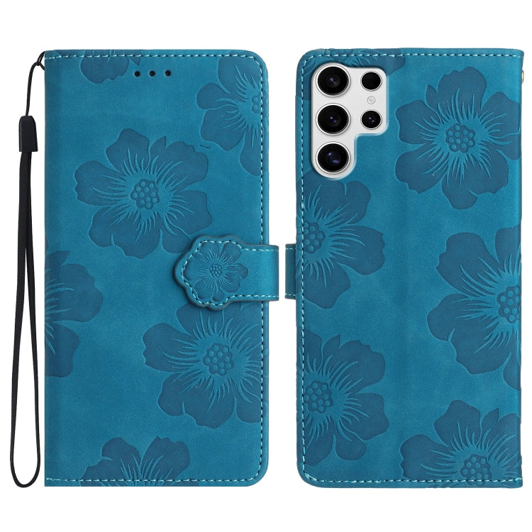 For Samsung Galaxy S25 Ultra 5G Flower Embossing Pattern Leather Phone Case(Blue) - Galaxy S25 Ultra 5G Cases by buy2fix | Online Shopping UK | buy2fix