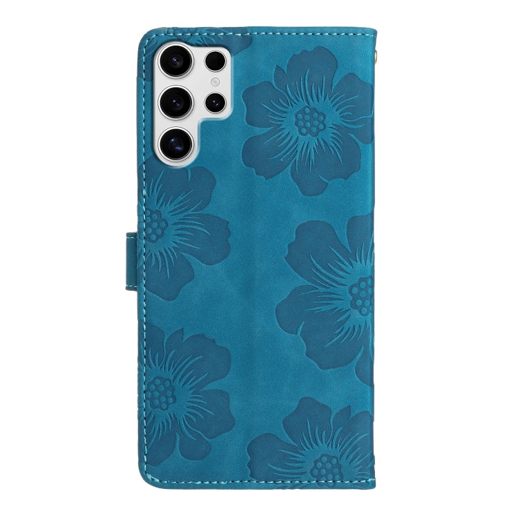 For Samsung Galaxy S25 Ultra 5G Flower Embossing Pattern Leather Phone Case(Blue) - Galaxy S25 Ultra 5G Cases by buy2fix | Online Shopping UK | buy2fix