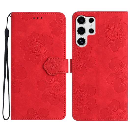 For Samsung Galaxy S25 Ultra 5G Flower Embossing Pattern Leather Phone Case(Red) - Galaxy S25 Ultra 5G Cases by buy2fix | Online Shopping UK | buy2fix