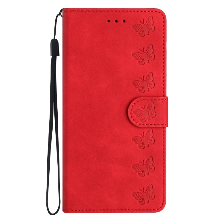 For Samsung Galaxy S25 5G Seven Butterflies Embossed Leather Phone Case(Red) - Galaxy S25 5G Cases by buy2fix | Online Shopping UK | buy2fix