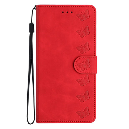 For Samsung Galaxy S25 5G Seven Butterflies Embossed Leather Phone Case(Red) - Galaxy S25 5G Cases by buy2fix | Online Shopping UK | buy2fix