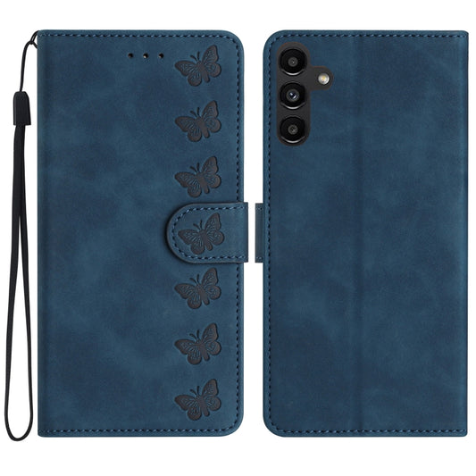 For Samsung Galaxy S25 5G Seven Butterflies Embossed Leather Phone Case(Blue) - Galaxy S25 5G Cases by buy2fix | Online Shopping UK | buy2fix