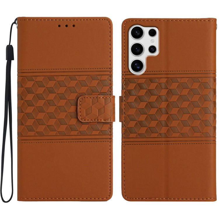 For Samsung Galaxy S25 Ultra 5G Diamond Embossed Skin Feel Leather Phone Case(Brown) - Galaxy S25 Ultra 5G Cases by buy2fix | Online Shopping UK | buy2fix