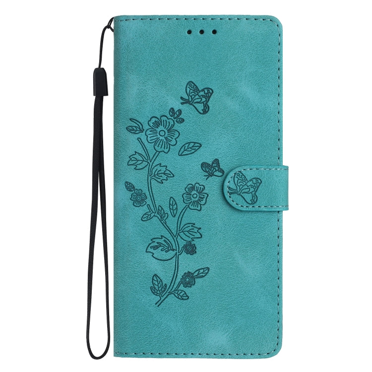 For Samsung Galaxy S25 5G Flower Butterfly Embossing Pattern Leather Phone Case(Sky Blue) - Galaxy S25 5G Cases by buy2fix | Online Shopping UK | buy2fix