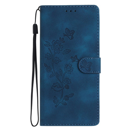 For Samsung Galaxy S25 Ultra 5G Flower Butterfly Embossing Pattern Leather Phone Case(Blue) - Galaxy S25 Ultra 5G Cases by buy2fix | Online Shopping UK | buy2fix