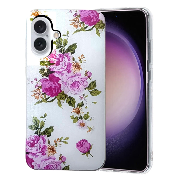 For iPhone 16 Colored Drawing Pattern TPU Phone Case(Rose Flower) - iPhone 16 Cases by buy2fix | Online Shopping UK | buy2fix