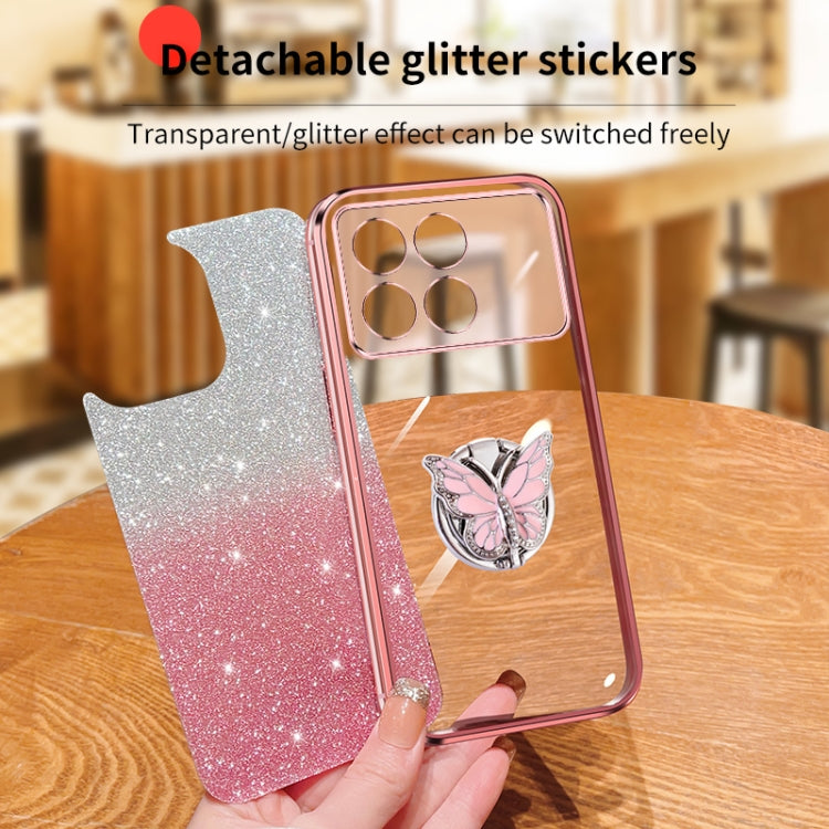 For Redmi K70 / K70 Pro Plated Gradient Glitter Butterfly Holder TPU Phone Case(Pink) - K70 Cases by buy2fix | Online Shopping UK | buy2fix