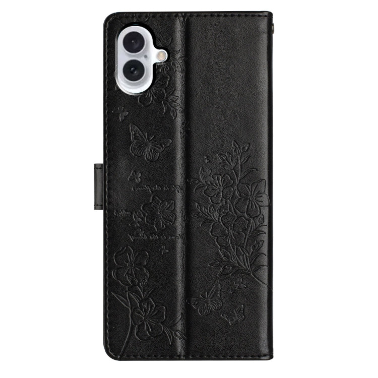 For iPhone 16 Plus Butterflies and Flowers Leather Phone Case(Black) - iPhone 16 Plus Cases by buy2fix | Online Shopping UK | buy2fix