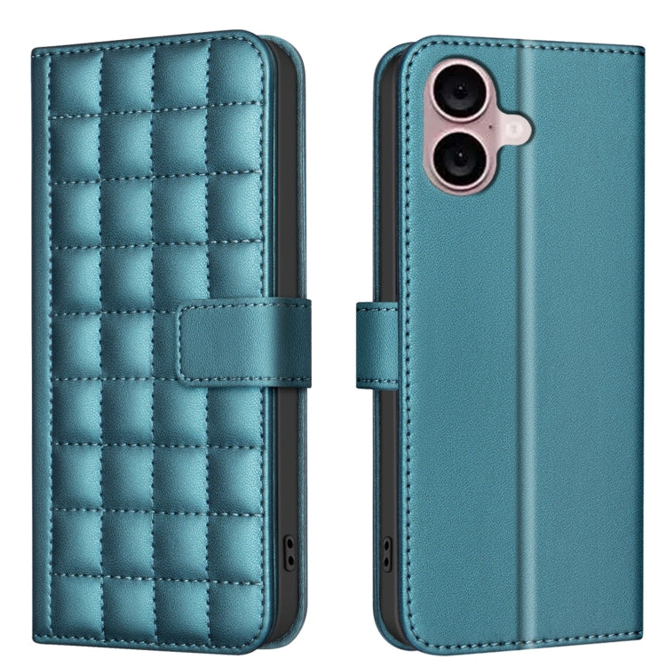 For iPhone 16 Square Texture Leather Phone Case(Green) - iPhone 16 Cases by buy2fix | Online Shopping UK | buy2fix