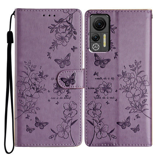 For Ulefone Note 14 Butterflies and Flowers Leather Phone Case(Purple) - Ulefone Cases by buy2fix | Online Shopping UK | buy2fix