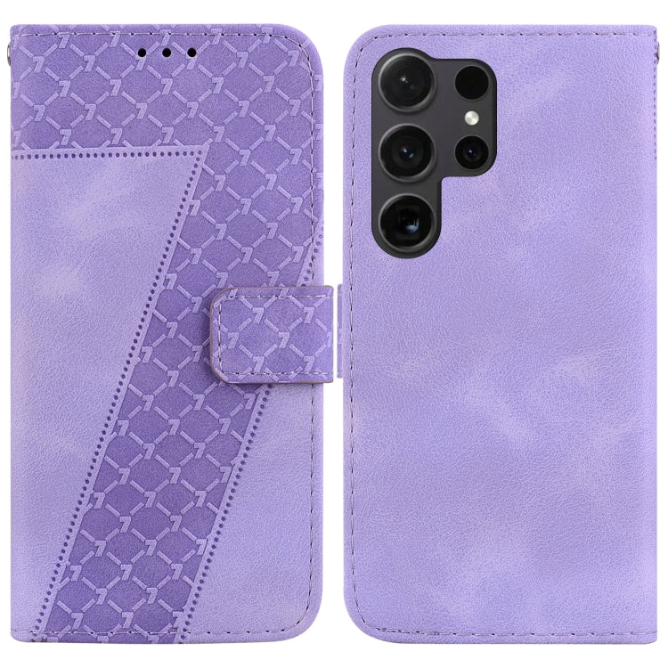 For Samsung Galaxy S25 Ultra 5G Seven-shaped Embossed Leather Phone Case(Purple) - Galaxy S25 Ultra 5G Cases by buy2fix | Online Shopping UK | buy2fix