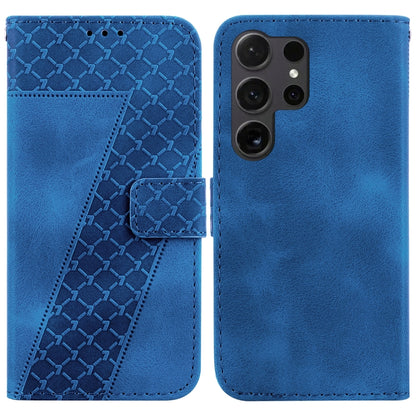 For Samsung Galaxy S25 Ultra 5G Seven-shaped Embossed Leather Phone Case(Blue) - Galaxy S25 Ultra 5G Cases by buy2fix | Online Shopping UK | buy2fix