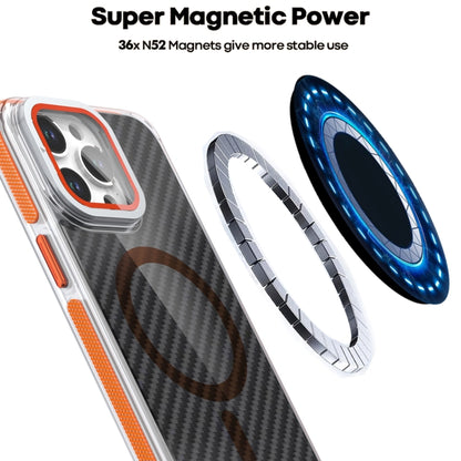 For iPhone 13 Pro Max Magsafe Dual-Color Carbon Fiber Lens Film Phone Case with Lens Fold Holder(Orange) - iPhone 13 Pro Max Cases by buy2fix | Online Shopping UK | buy2fix