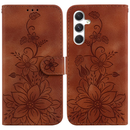 For Samsung Galaxy S25 5G Lily Embossed Leather Phone Case(Brown) - Galaxy S25 5G Cases by buy2fix | Online Shopping UK | buy2fix