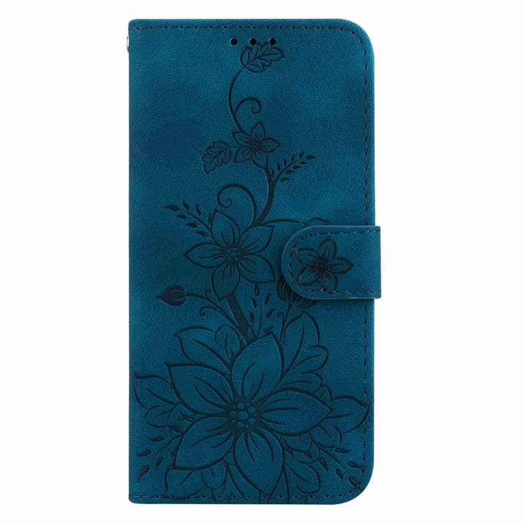 For Samsung Galaxy S25 Ultra 5G Lily Embossed Leather Phone Case(Dark Blue) - Galaxy S25 Ultra 5G Cases by buy2fix | Online Shopping UK | buy2fix