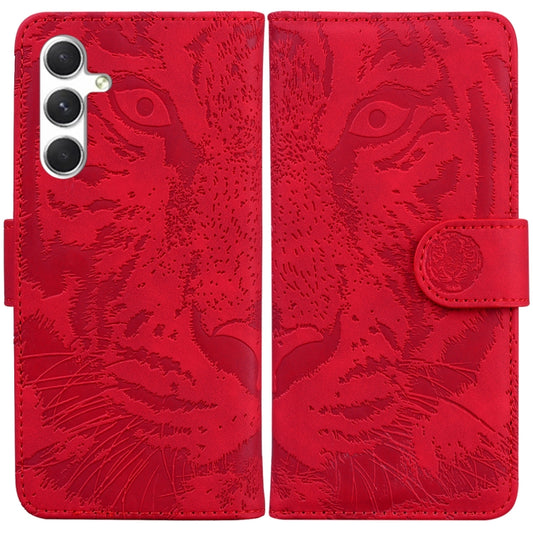 For Samsung Galaxy S25+ 5G Tiger Embossing Pattern Flip Leather Phone Case(Red) - Galaxy S25+ 5G Cases by buy2fix | Online Shopping UK | buy2fix