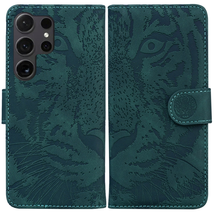 For Samsung Galaxy S25 Ultra 5G Tiger Embossing Pattern Flip Leather Phone Case(Green) - Galaxy S25 Ultra 5G Cases by buy2fix | Online Shopping UK | buy2fix