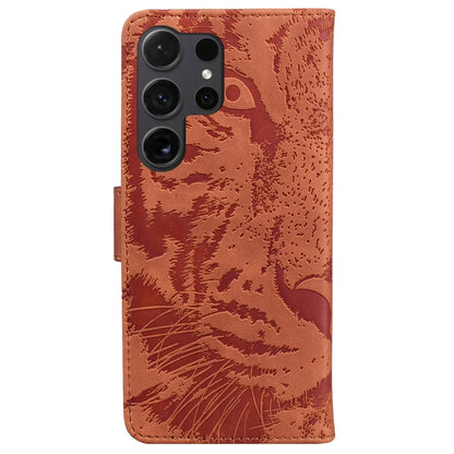 For Samsung Galaxy S25 Ultra 5G Tiger Embossing Pattern Flip Leather Phone Case(Brown) - Galaxy S25 Ultra 5G Cases by buy2fix | Online Shopping UK | buy2fix