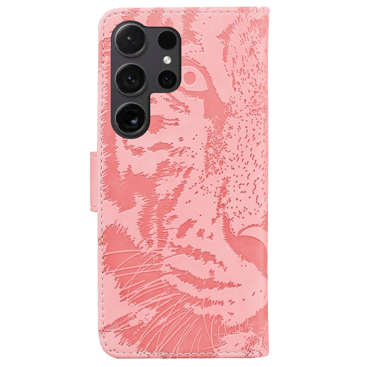 For Samsung Galaxy S25 Ultra 5G Tiger Embossing Pattern Flip Leather Phone Case(Pink) - Galaxy S25 Ultra 5G Cases by buy2fix | Online Shopping UK | buy2fix