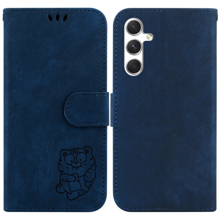 For Samsung Galaxy S25 5G Little Tiger Embossed Leather Phone Case(Dark Blue) - Galaxy S25 5G Cases by buy2fix | Online Shopping UK | buy2fix