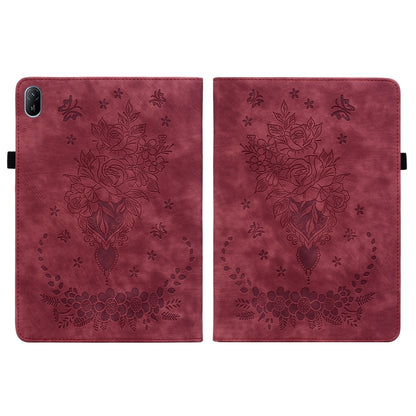 For Huawei MatePad SE 11 2024 Butterfly Rose Embossed Leather Tablet Case(Red) - Huawei by buy2fix | Online Shopping UK | buy2fix