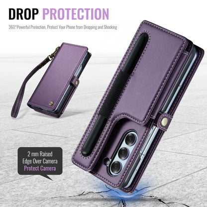 For Samsung Galaxy Z Fold6 5G CaseMe C22 PC+TPU Business Style RFID Anti-theft Lanyard Leather Phone Case with Pen Slot(Purple) - Galaxy Z Fold6 5G Cases by CaseMe | Online Shopping UK | buy2fix