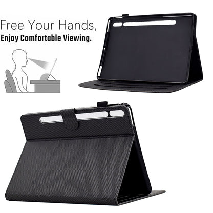 For Samsung Galaxy Tab S7 / S8 Solid Color Fiber Texture Smart Tablet Leather Case(Black) - Galaxy Tab S8 Cases by buy2fix | Online Shopping UK | buy2fix