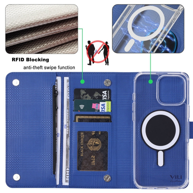 For iPhone 15 Pro Max ViLi GHB-C Series RFID MagSafe Magnetic Flip Leather Phone Case(Blue) - iPhone 15 Pro Max Cases by ViLi | Online Shopping UK | buy2fix