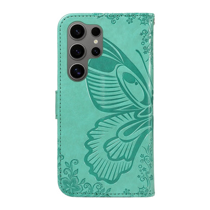 For Samsung Galaxy S25 Ultra 5G Swallowtail Butterfly Embossed Leather Phone Case(Green) - Galaxy S25 Ultra 5G Cases by buy2fix | Online Shopping UK | buy2fix