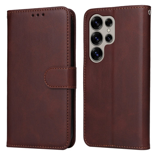 For Samsung Galaxy S25 Ultra 5G Classic Calf Texture Flip Leather Phone Case(Brown) - Galaxy S25 Ultra 5G Cases by buy2fix | Online Shopping UK | buy2fix