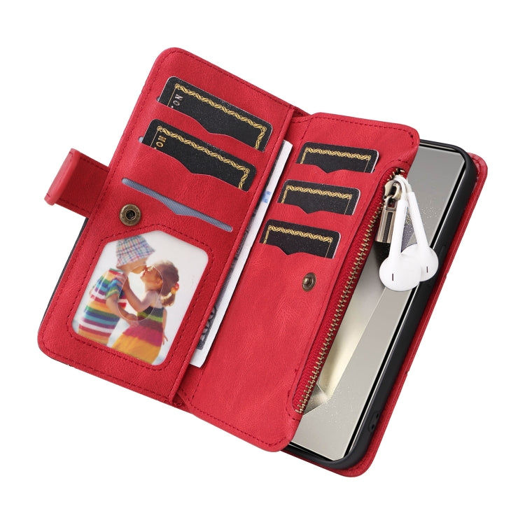 For Samsung Galaxy S25 Ultra 5G Dual-color 9 Card Slots Zipper Wallet Leather Phone Case(Red) - Galaxy S25 Ultra 5G Cases by buy2fix | Online Shopping UK | buy2fix