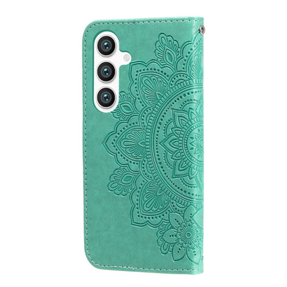 For Samsung Galaxy S25 5G Seven-petal Flowers Embossing Leather Phone Case(Green) - Galaxy S25 5G Cases by buy2fix | Online Shopping UK | buy2fix