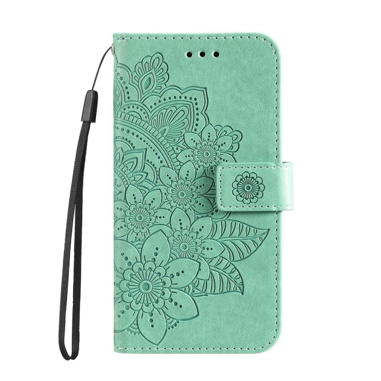 For Samsung Galaxy S25 Ultra 5G Seven-petal Flowers Embossing Leather Phone Case(Green) - Galaxy S25 Ultra 5G Cases by buy2fix | Online Shopping UK | buy2fix