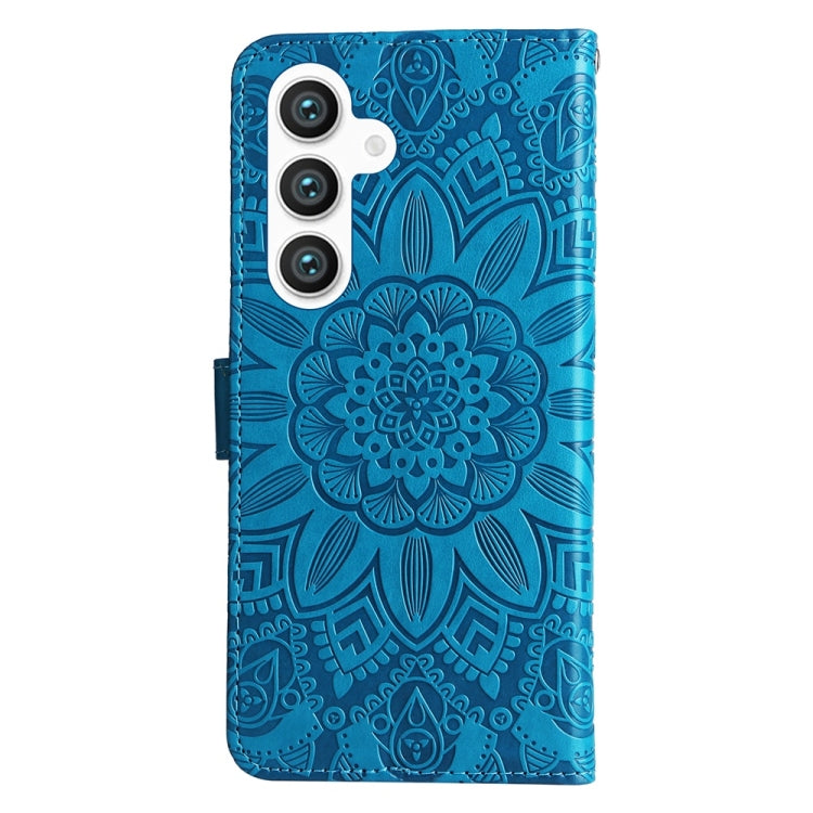 For Samsung Galaxy S25 5G Embossed Sunflower Leather Phone Case(Blue) - Galaxy S25 5G Cases by buy2fix | Online Shopping UK | buy2fix