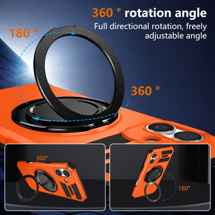 For iPhone 16 Rotating Magnetic Holder Phone Case(Orange) - iPhone 16 Cases by buy2fix | Online Shopping UK | buy2fix