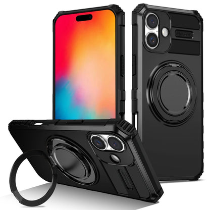 For iPhone 16 Rotating Magnetic Holder Phone Case(Black) - iPhone 16 Cases by buy2fix | Online Shopping UK | buy2fix