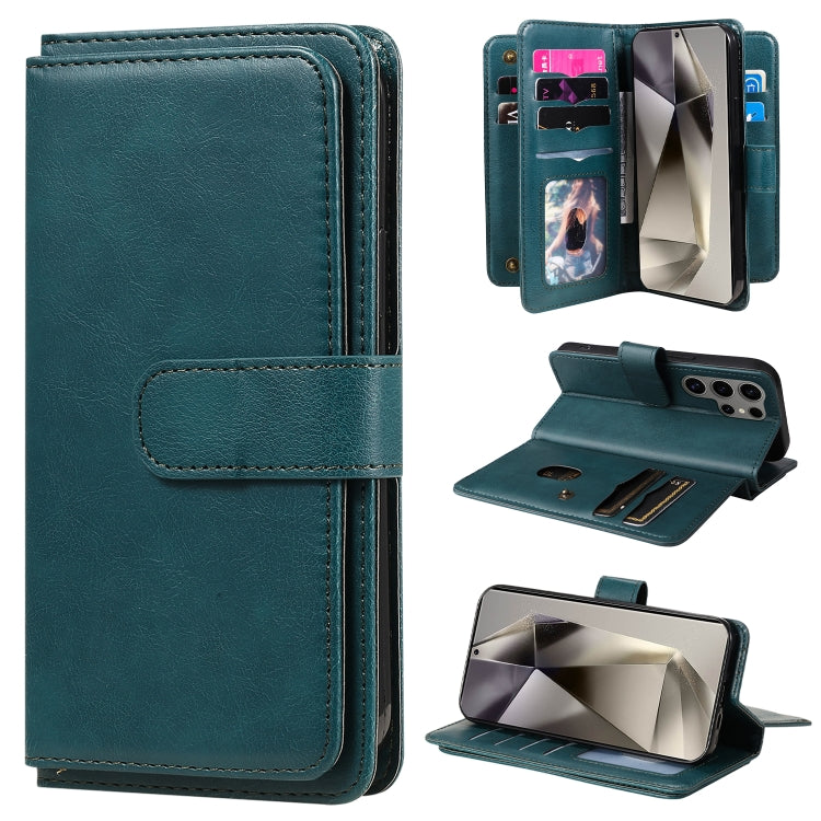 For Samsung Galaxy S25 Ultra 5G Multi-Function Wallet 10 Card Slots Leather Phone Case(Dark Green) - Galaxy S25 Ultra 5G Cases by buy2fix | Online Shopping UK | buy2fix