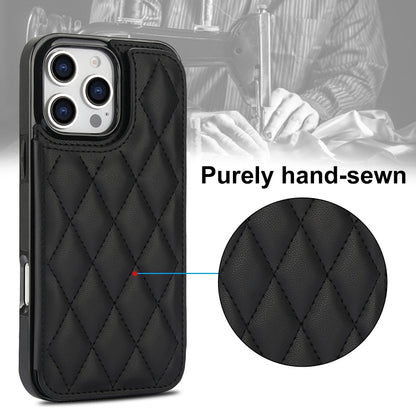 For iPhone 16 Pro Max Double Buckle Rhombic PU Leather Phone Case(Black) - iPhone 16 Pro Max Cases by buy2fix | Online Shopping UK | buy2fix