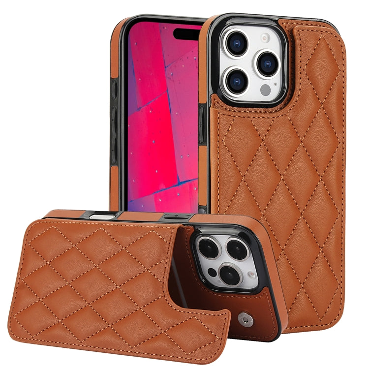 For iPhone 16 Pro Double Buckle Rhombic PU Leather Phone Case(Brown) - iPhone 16 Pro Cases by buy2fix | Online Shopping UK | buy2fix