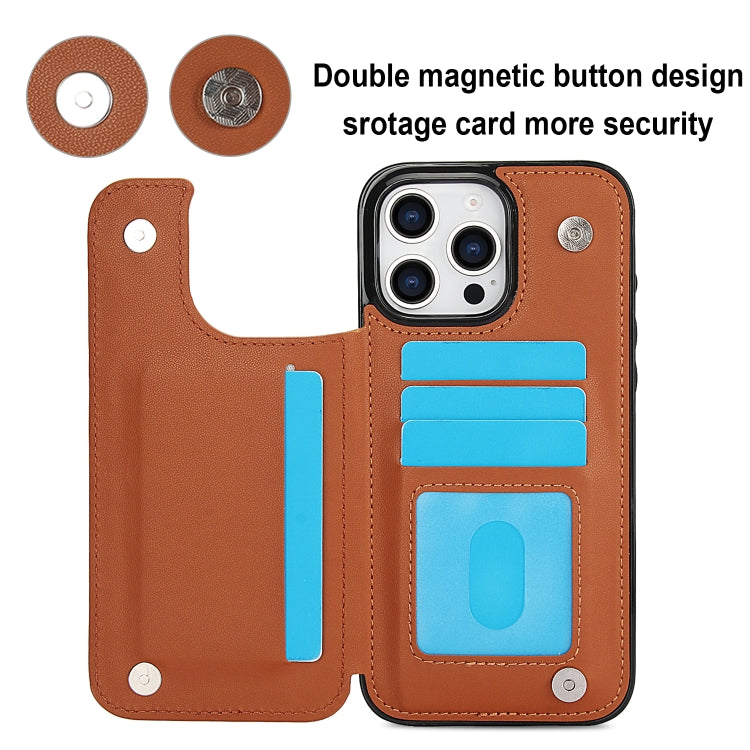 For iPhone 16 Pro Double Buckle Rhombic PU Leather Phone Case(Brown) - iPhone 16 Pro Cases by buy2fix | Online Shopping UK | buy2fix