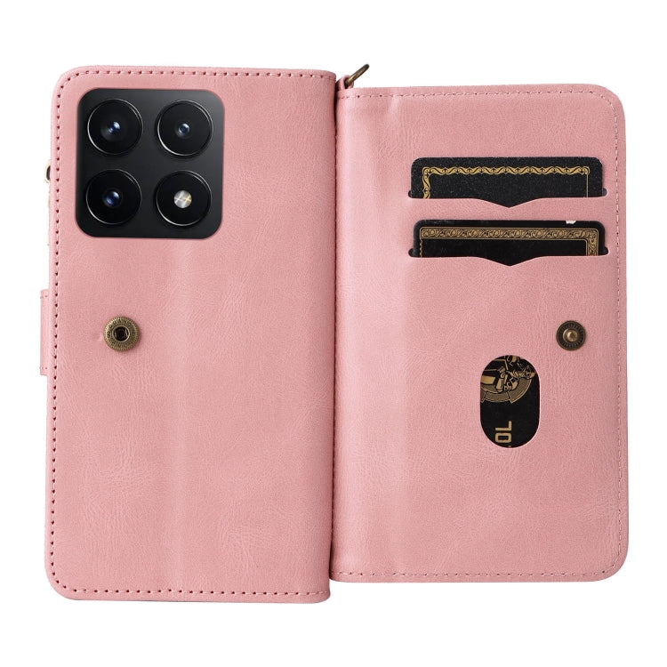 For Xiaomi 14T Skin Feel Multi Card Slots Zipper Wallet Leather Phone Case(Pink) - 14T Cases by buy2fix | Online Shopping UK | buy2fix