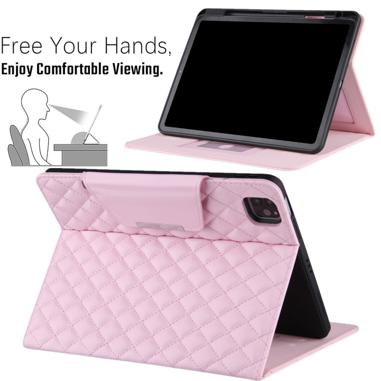 For iPad Pro 11 2024 Checkered Hardware Buckle Leather Smart Tablet Case(Pink) - iPad Pro 11 2024 Cases by buy2fix | Online Shopping UK | buy2fix