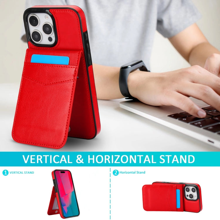 For iPhone 16 Pro Solid Color Card Slots Bracket PU Phone Case(Red) - iPhone 16 Pro Cases by buy2fix | Online Shopping UK | buy2fix